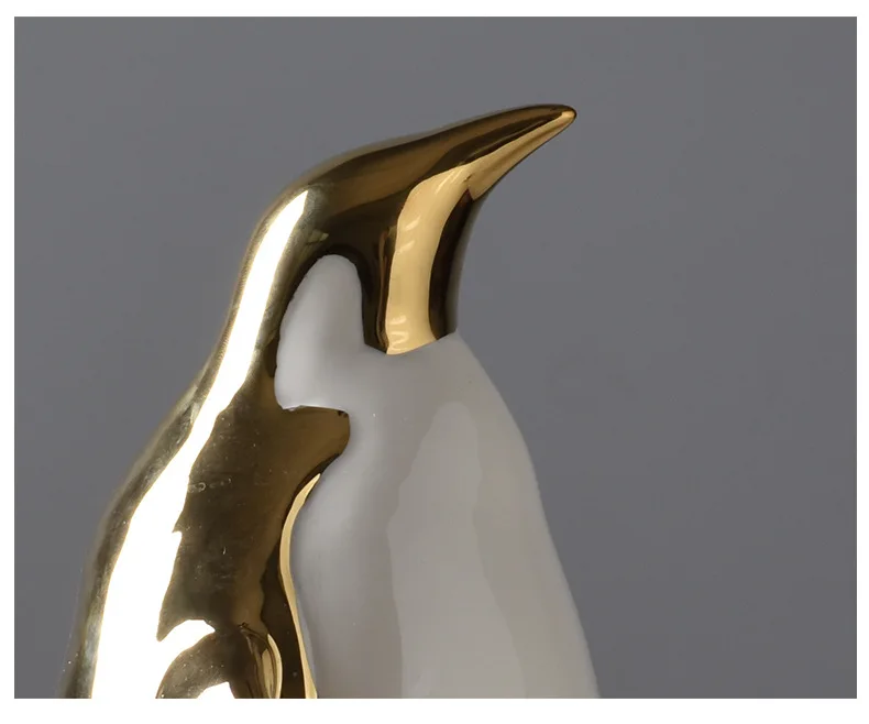 Nordic Golden Ceramic Penguin Couple Modern Statue Figure Sculpture Ornament