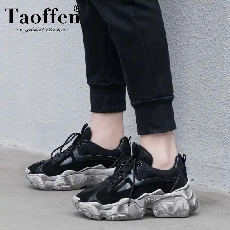 

Taoffen Daily Real Leather Fashion Thick Bottom Vulcanized Shoes Women Sneakers Club Young Teen Shoes Spring Ins Hot Size 35-42