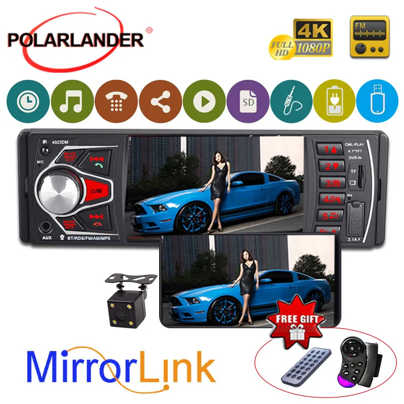 

Radio cassette player HD FM TF USB SD RDS Autoradio MP5 Bluetooth 4.0 Audio Car Radio 4.1 Inch Mirror Link 1 DIN Colorful Lights