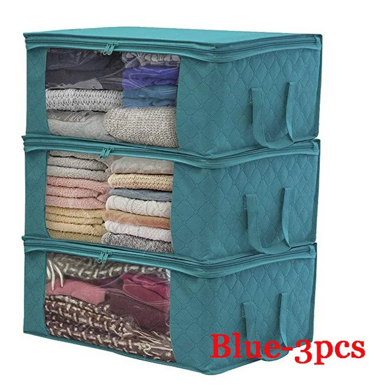 Blue Шкаф-органайзер, сумка, 3 шт., одежда, одеяло, одеяло, шкаф, коробка, сумка, для дома, складная, для хранения, для организации, для стирки, влагостойкая - Цвет: Blue