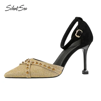

Silentsea Women Pumps High Heels Shoes Gladiator Spring Dress Shoes Pointed Toe Party Shoes Woman Concise Female Pumps Gold