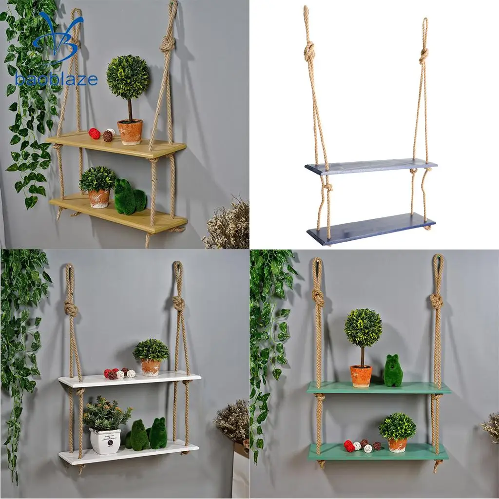 2 Layer Wall Hanging Wooden Shelves Floating Wall Shelf ...