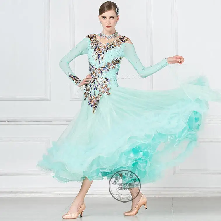 Новое платье для бальных танцев, Одежда для танцев, бальные платья для вальса, платье для бальных танцев мятного цвета green17201