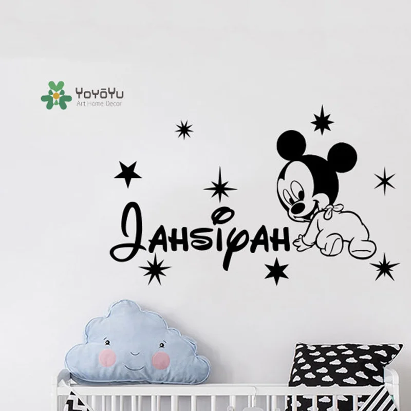 

YOYOYU Wall Sticker Mickey Mouse Name Custom Kids Wall Decal Personalised Star Name Children Interior Mural Removable GY40