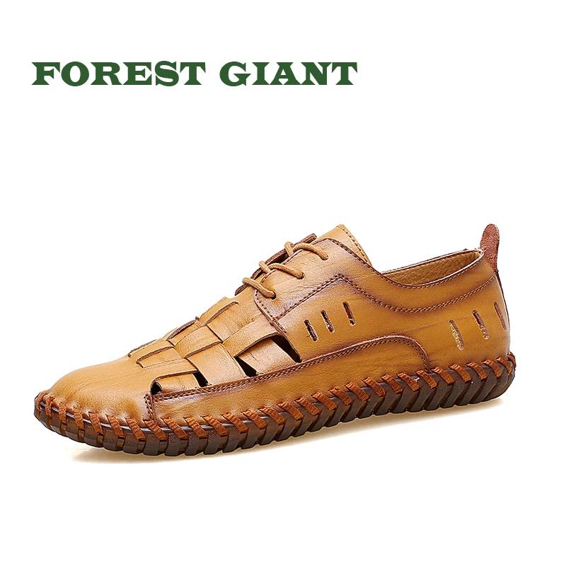 

FOREST GIANT Men Cow Leather Sandals Outdoor Summer Men Shoes Men Breathable Casual Shoes Footwear Walking Sandals 19002