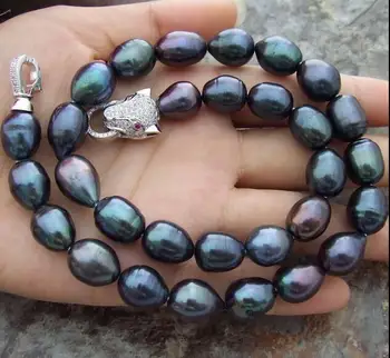 

BEAUTIFUL AAA 11-13MM NATURAL BLACK PEARL NECKLACE 18"+ BRACELET 8"SET