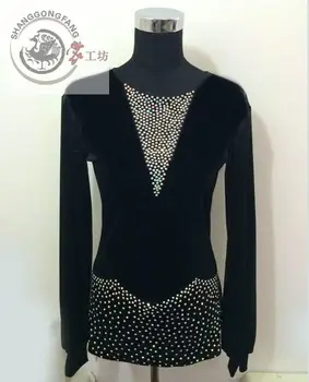 

2016 New men's latin dance costumes long sleeves diamond latin dance Velvet top for men's latin dance competition shirts S-4XL