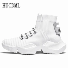 HUCDML/; удобная мужская повседневная обувь с высоким берцем из хлопчатобумажной ткани; Цвет черный, белый; кроссовки на толстой платформе; мужские ботильоны