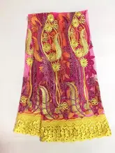 (5 yards/lot) heißer verkauf afrikanische französisch nettospitzegewebe, hohe qualität rot + gelb tüll spitze stoff für hochzeit kleid MJKY476C
