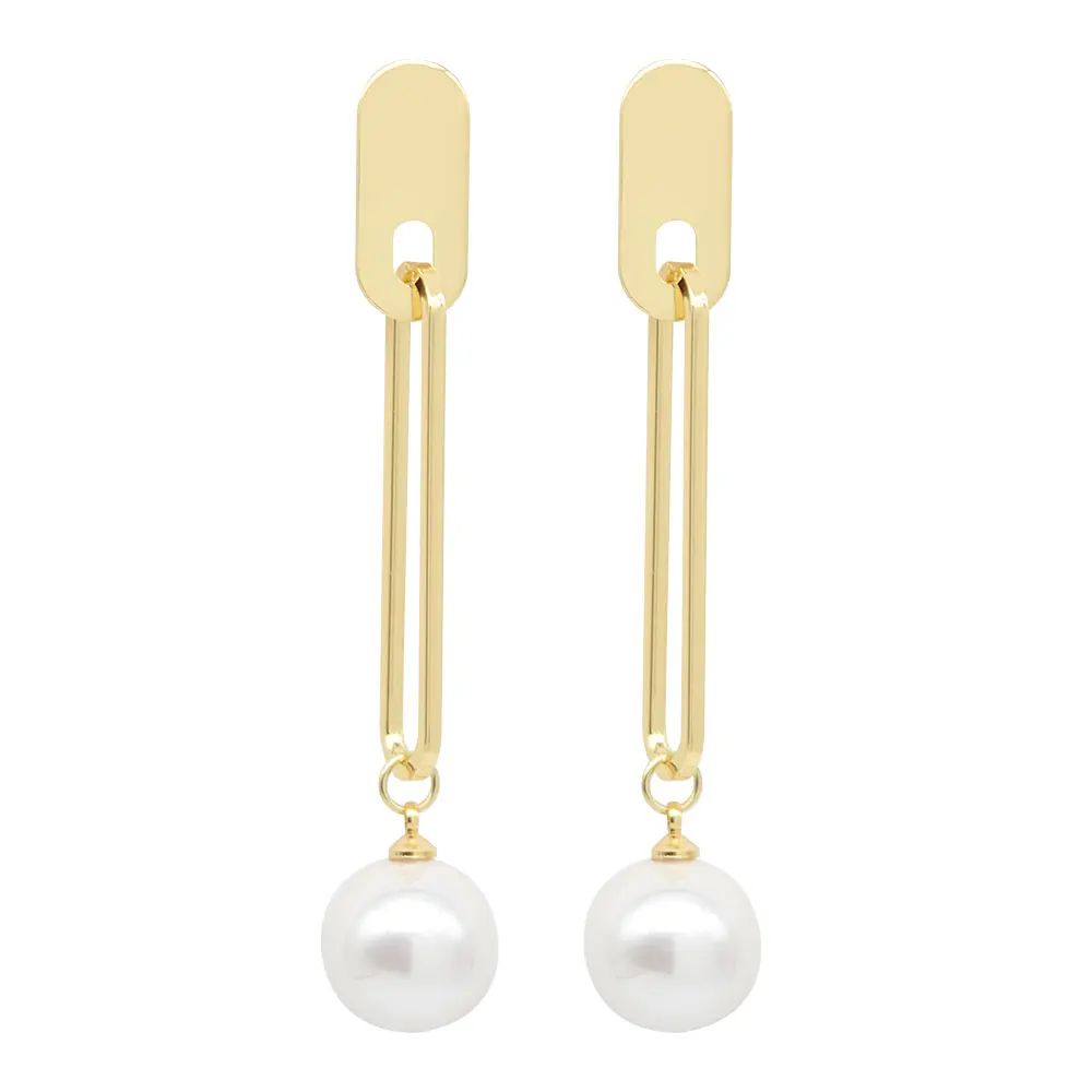 New 1Pair Small Imitate Pearl Spherical Ball Dangle Fashion Earrings plated Long Earring Geometric Drop Shipping | Украшения и