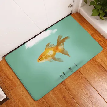 

Cartoon Flannel Carpet Gold Fish Printing Mat For Living Room 40x60cm Door mat Rectangle Tapete Fashion Household Items