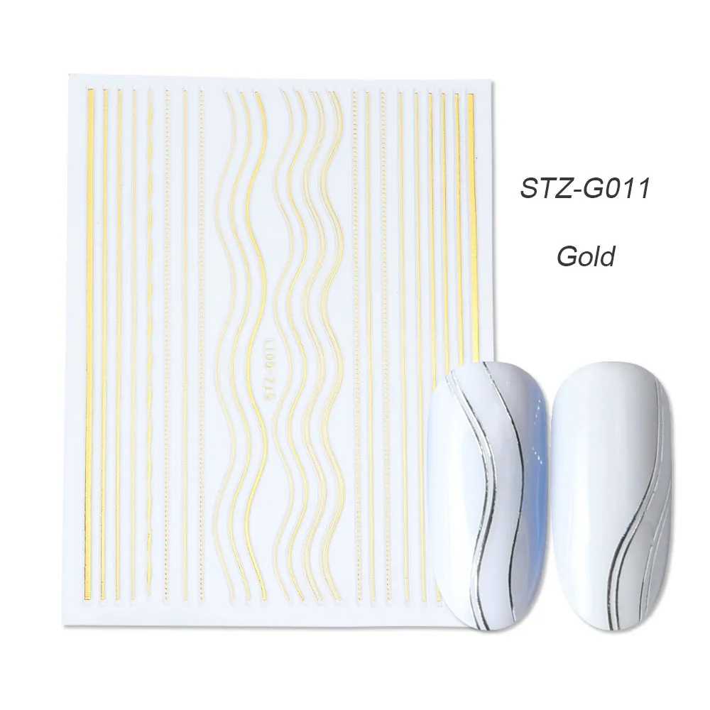 STZ-G011 Gold 1 шт золотые Серебристые 3D наклейки для ногтей прямые изогнутые вкладыши полосы ленты обертывания геометрический дизайн ногтей украшения BESTZG001-013 - Цвет: STZ-G011 Gold