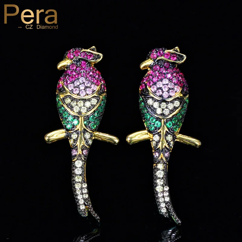 

Pera Famouns Brand Big Bird Shape Rose Red Purple and White Cubic Zirconia Setting Long Dangle Earring for Women Prom Party E204