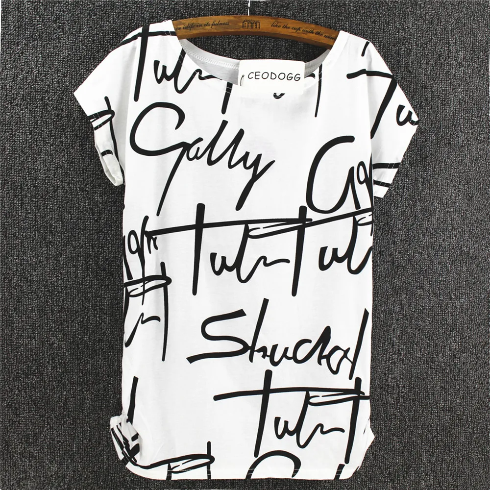 

CEODOGG New Summer Fashion Brand Women Letters Print t shirt short sleeve casual cotton tops t-shirt tshirt women clothing