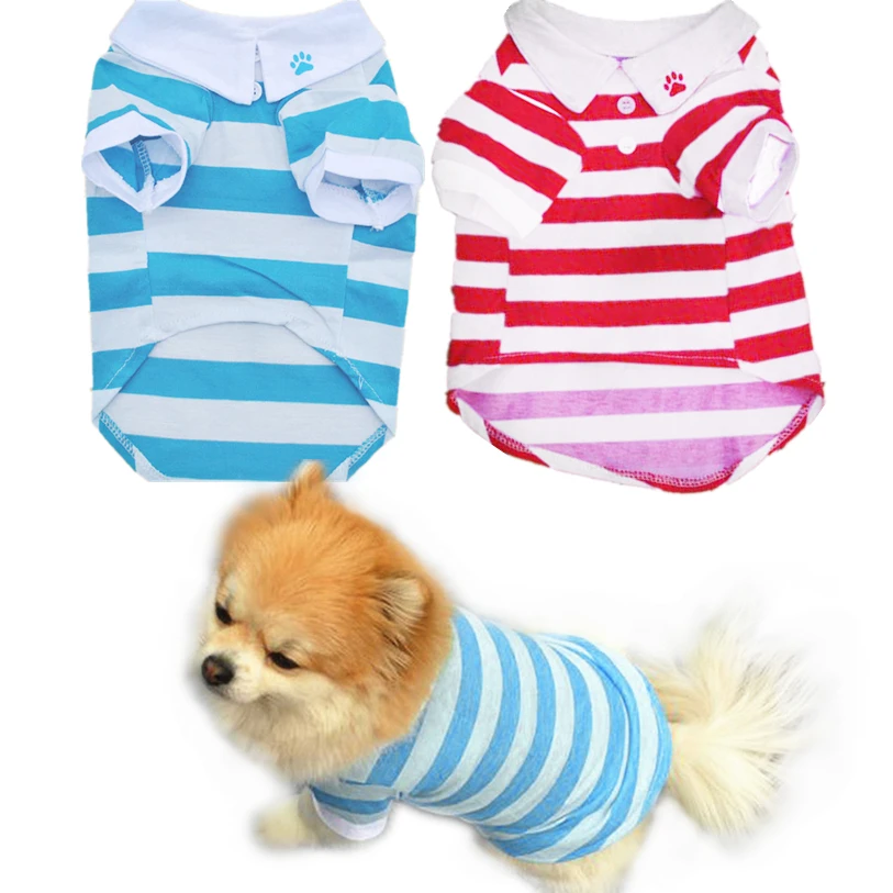 

Summer Pet Clothes For Small Dog XS-L Cute Dog T-Shirt Clothes Lapel Stripe Cotton Puppy Pet Dog Clothes Pet Coats 40D19