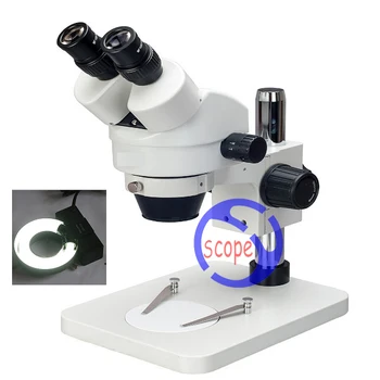 

FYSCOPE 7X-45X Table Pillar Stand Zoom Magnification Binocular Stereo Microscope inspect PCB microscope+8W ring light