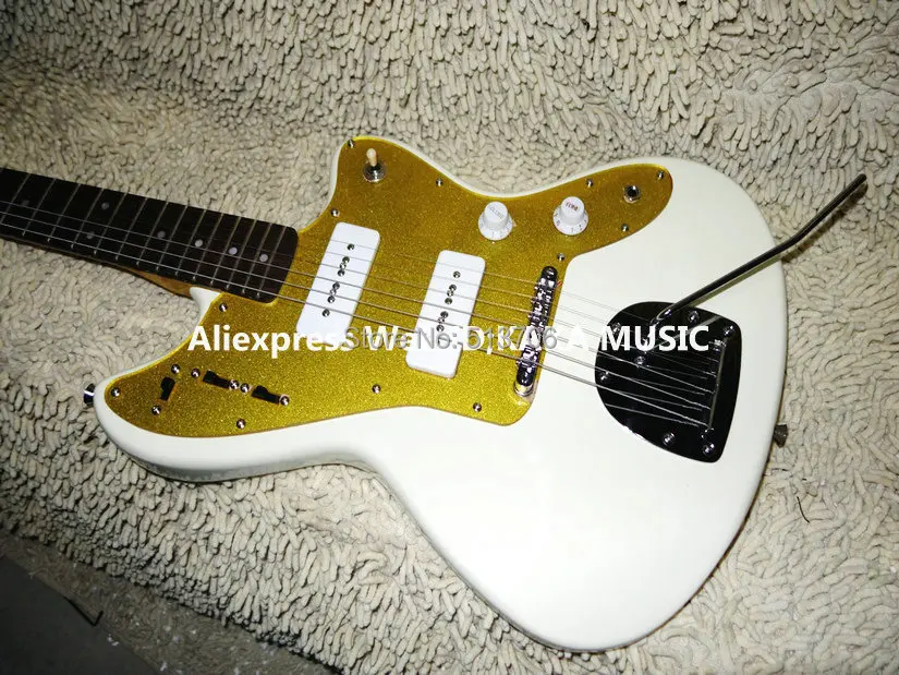 Высокое качество белая электрогитара Золотая накладка гитары из Китая