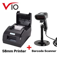 Vio 58 мм тепловой чековый usb-порт для принтера Черный и 1D проводной считыватель штрих-кодов Сканер с подставкой бесплатно черный