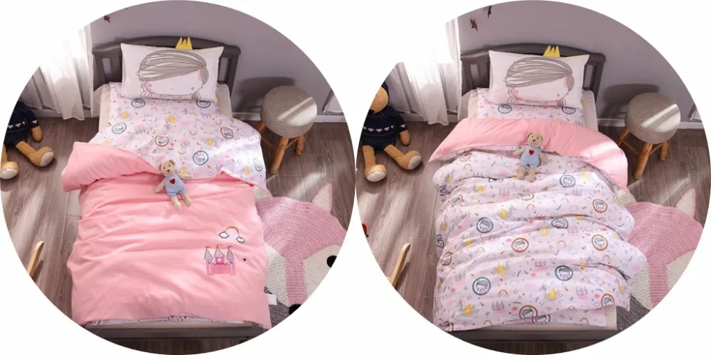 2pcs a set crib bedding set 120x150cm duvet cover 30x50cm pillowcase for baby bed children's bed 100%cotton cute princess style embroidery cartoon design (4)