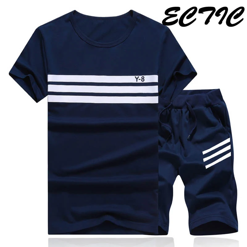 

2018 Brand Summer Men Set 2PC Sporting Suit Short Sleeve T shirt+Shorts Two Piece Set Sweatsuit+Pants Quick Dry Tracksuit Men