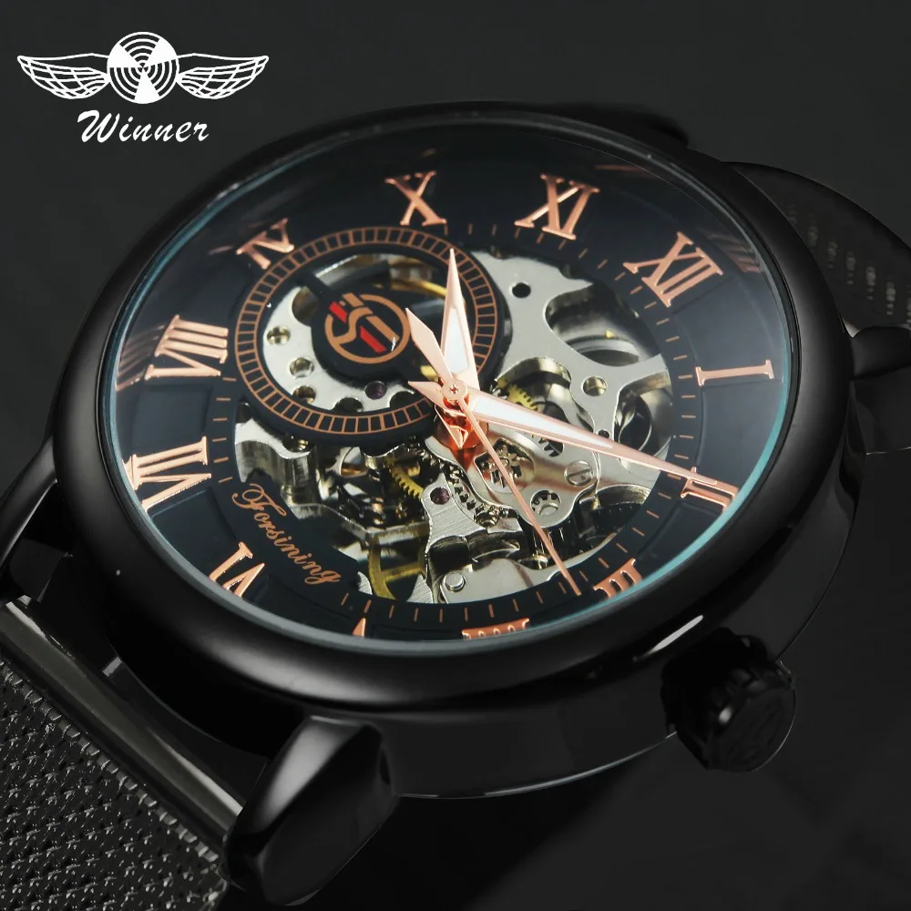 

FORSINING Top Brand Luxury Mechanical Watch Men Mesh Strap Ultra Thin Skeleton Fashion Business Wrist Watches Gifts for Men