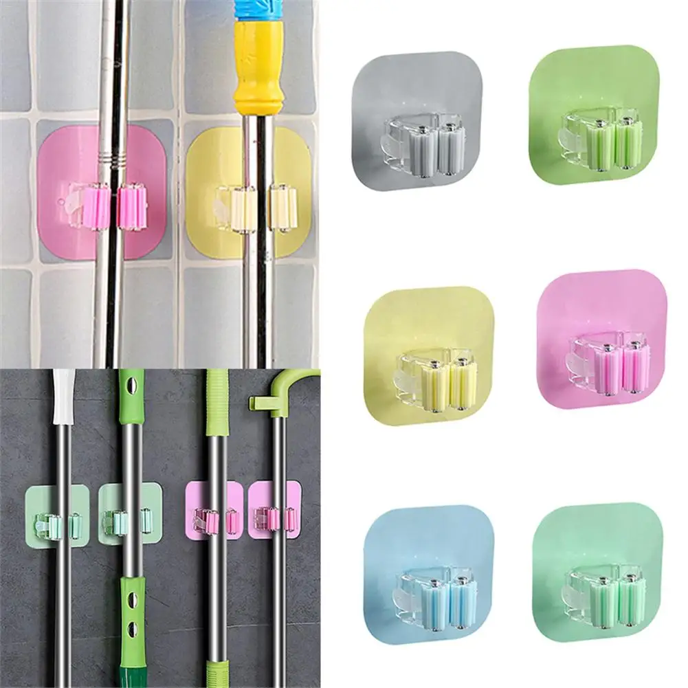 

1 Pcs Strongly Loading Weight Traceless Mop Folder Restroom Wall Hanging Mop Storage Holder Besom Holder Mop Folder Random Color
