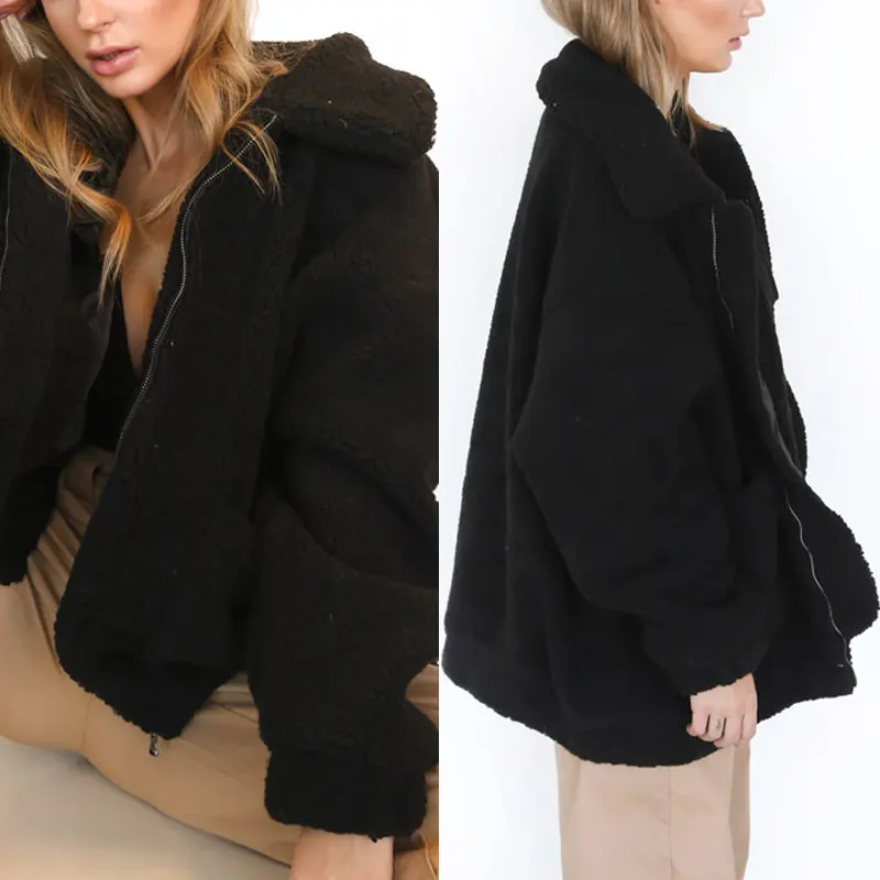 Женская Осенняя зимняя теплая мягкая куртка толстый плюш на молнии пальто короткая верхняя одежда толстовка с отворотом флисовое меховое пальто Casaco