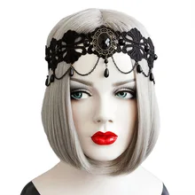 Эластичная Повязка на голову для женщин, корона, черный цветок, кружевная цепочка, искусственный жемчуг, камень, капля, кисточка, повязка на голову, нарядное платье, вечерние повязки на голову для невесты