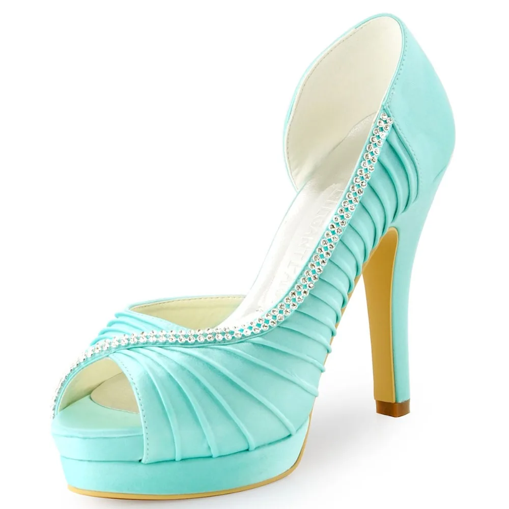 Fashion New EP11064 IPF Women Mint Peep Toe Cone Heels Satin Pleated