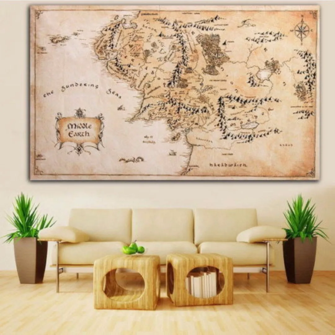 110*60cm Middle Earth World Map Silk Cloth Poster Home Office Decor Wall Art