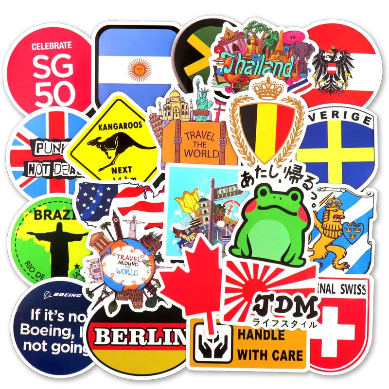 50 قطعة السفر ملصقات لأجهزة الكمبيوتر المحمول حقيبة الغيتار سيارة التصميم لوح التزلج دراجة نارية ملصق حائط من الفينيل‏ الكتابة على الجدران ...