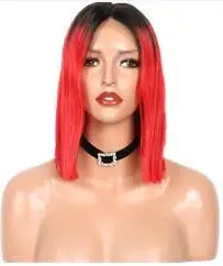 Rulinda Ombre цвет короткий парик-Боб 13*4 человеческие волосы парики предварительно сорванные прямые бразильские волосы remy парики для женщин - Цвет: Красный