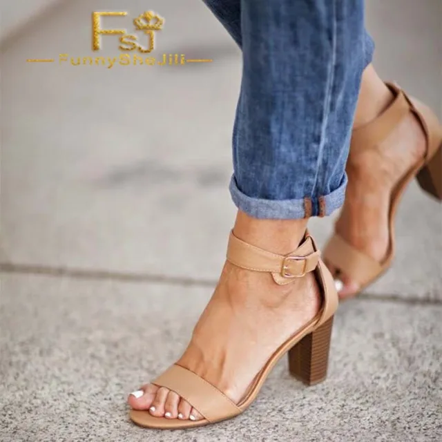 Khaki Chunky Heel Ankle Strap Sandals Summer Autumn Anniversary Incomparable Attractive Fashion 