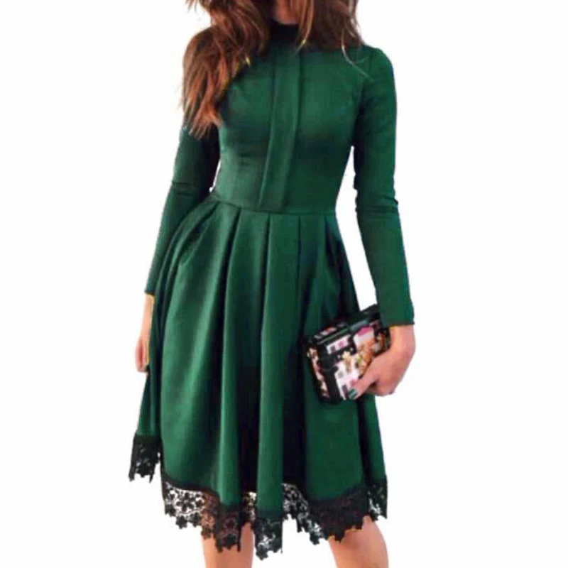 

2018 Sexy Female Autumn Dress Women Lace Patchwork Long Sleeve Slim Elegant Vestido De Festa Winter Plus Size Midi Dresses GV982