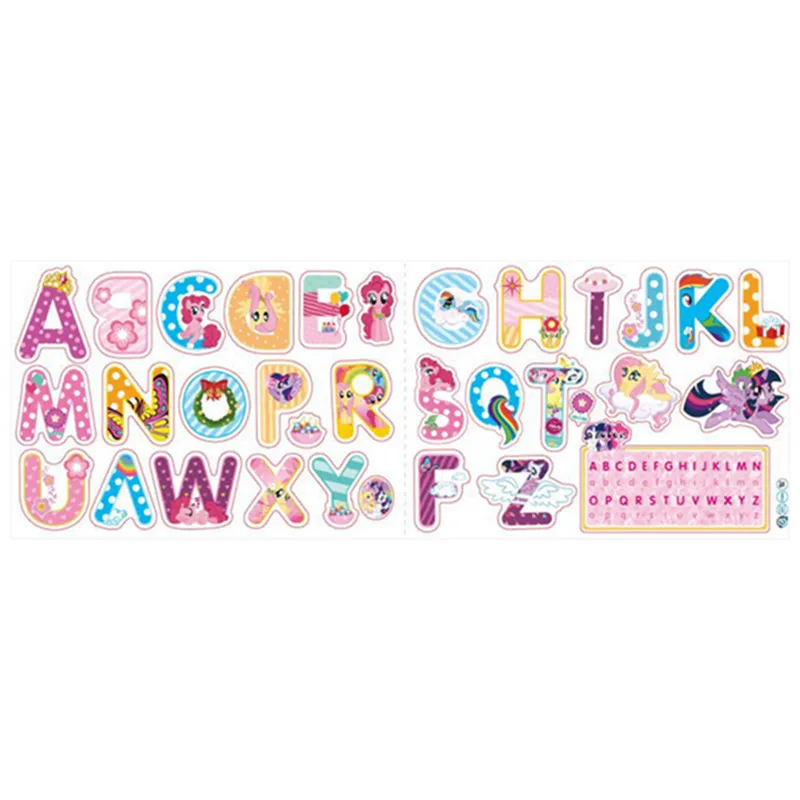 

Baby English Letters decals Pony puzzle poster My Little Horse anime 3d vinyl wall stickers girl room cartoon wallpaper 70*25cm