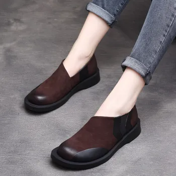 

2019 Leather Shoes Women Flats Female Moccasins Handmade Natural Leather Soft Slip On Loafers Lady Casual Shoes