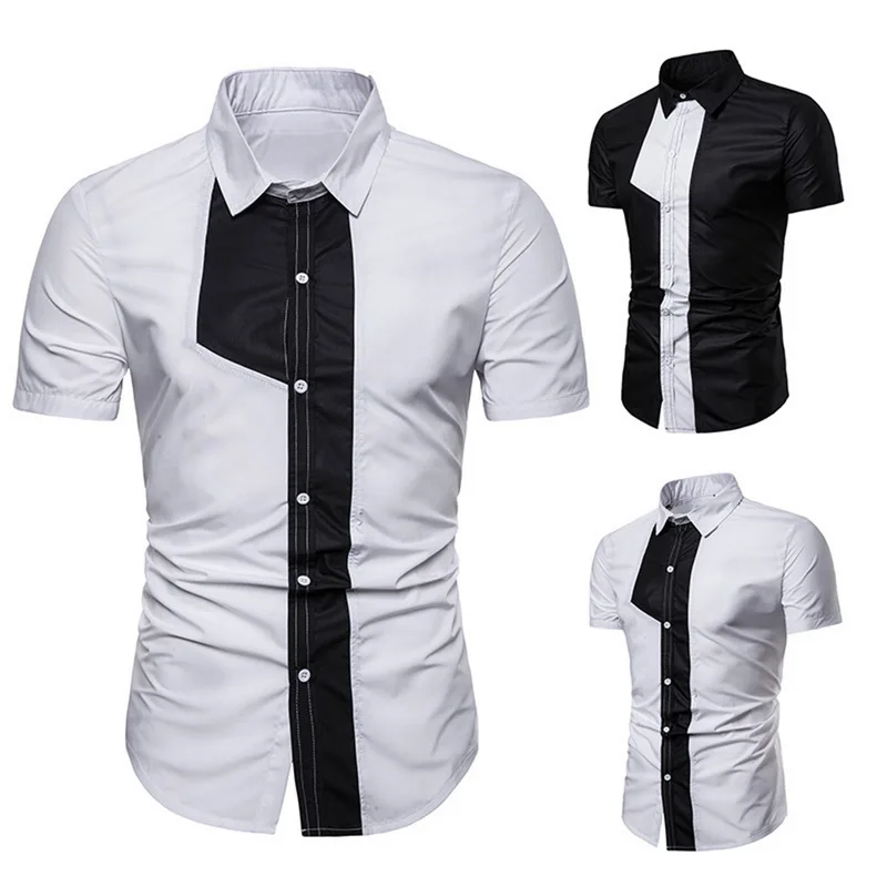 Летняя лоскутная бело-черная рубашка Мужская Дизайнерская Нежная мужская рубашка с принтом из искусственного галстука новые мужские
