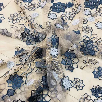 

LASUI 1 yard/1 lot gold,purple,blue Beautiful delicate flower Sequin embroidered mesh lace fabric diy skirt dress cloth X0453