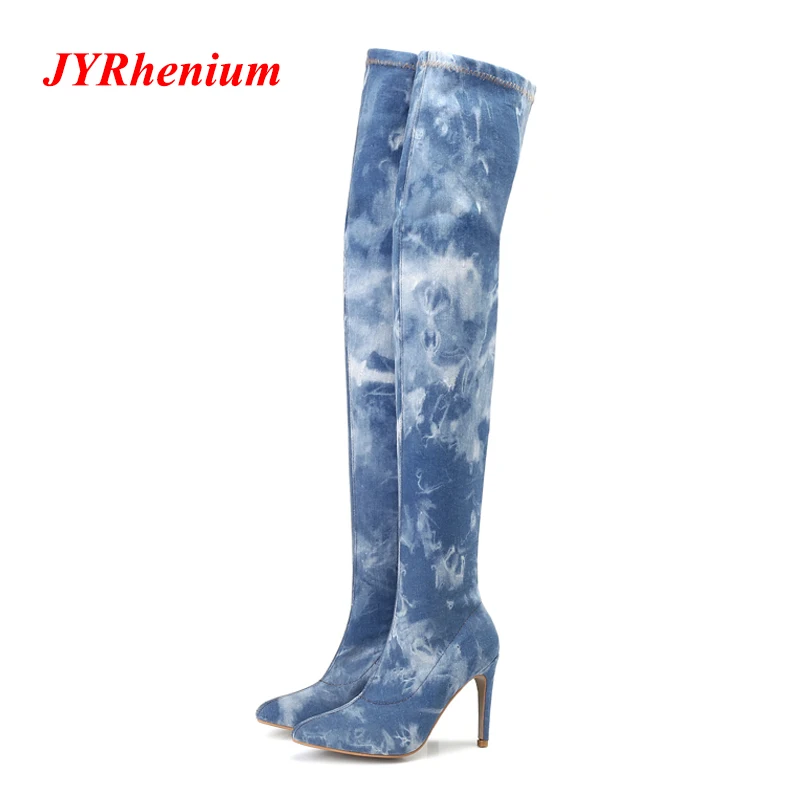 

2018 New Women Boots High Heels Knee High Boots Demin Sexy Boots High Over Knee Boot Ladies shoes Plus Size 42 Winter Shoes