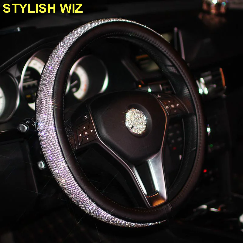 Bling Bling Diamond Crystal Car Steering Wheel Covers Rhinestone Leather Auto Steering-Wheel Cover Car Interior Accessories Bling Bling Diamond Crystal Car Steering Wheel Covers Rhinestone Leather Auto Steering-Wheel Cover Car Interior Accessories