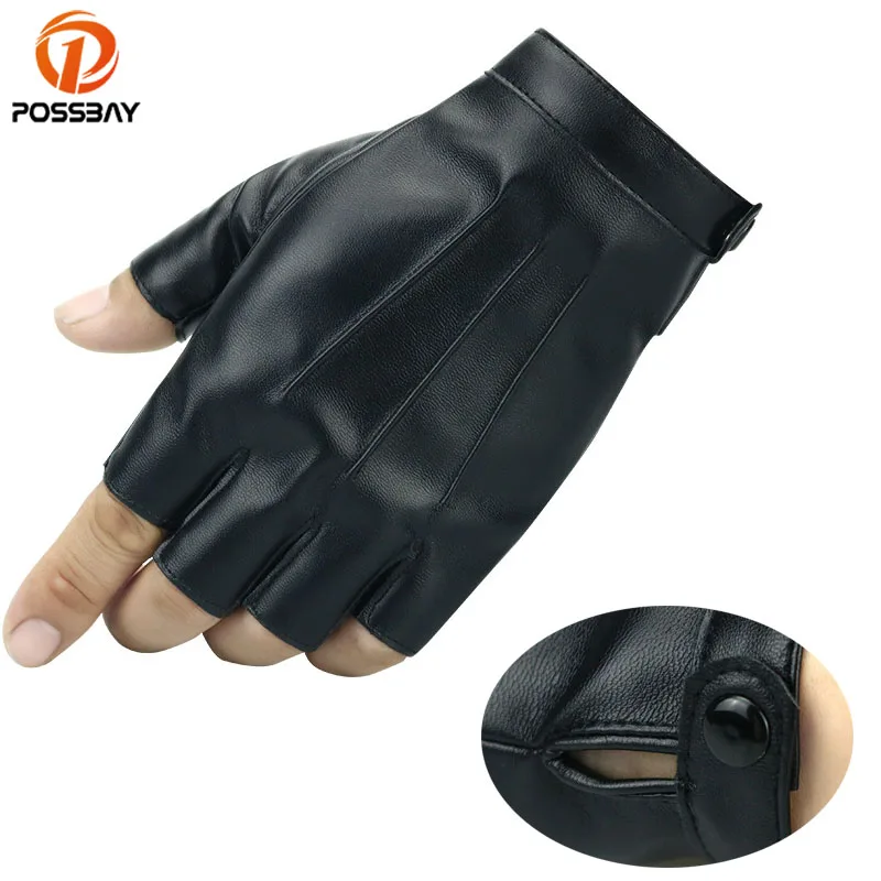 

POSSBAY Waterproof Black Leather Motorcycle Gloves Vintage Retro Cafe Racer Half Finger Winter Summer Man Women Protection Glove
