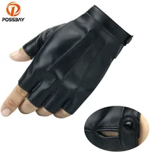 POSSBAY guantes de moto de cuero negro impermeables Vintage retro Cafe Racer medio dedo invierno verano hombre mujer guante de protección