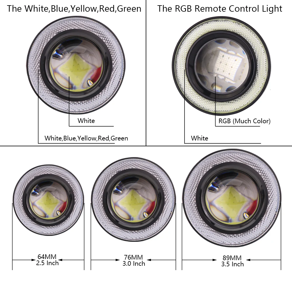2 шт. 2,5/3,0/3,5 дюймов Универсальный Ангельские глазки светодиодный противотуманный фонарь белый красный цвет желтый, синий; размеры 34–43 RGB Светодиодные Автомобильные фары дневного света Противотуманные светильник дневные ходовые огни RGB COB 12V