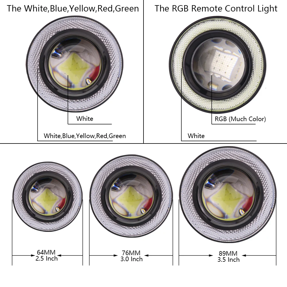 Carsty 2 шт. Универсальный водонепроницаемый светодиодный противотуманный светильник с объективом Halo ангельские глазки кольца COB RGB белый 12 В для автомобиля внедорожник внедорожный противотуманный фонарь