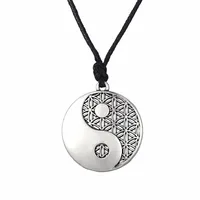 Lemegeton Yin Yang Pendant Taoist Symbol of Balance Jewelry Adjustable Rope Chain Necklaces for Man and Woman geomancy