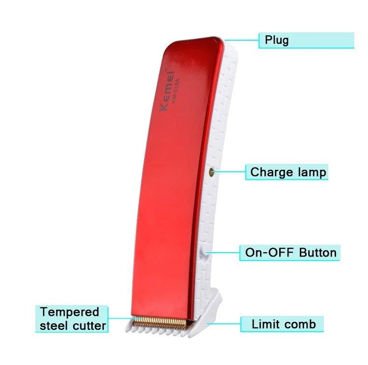 Kemei518A Портативный электрический триммер для волос и бороды Аккумуляторная машинка для стрижки волос Резак как зарядка, так и батарея