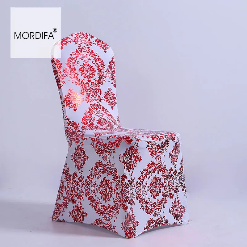 Chirstmas Damask Chaircover Spandex Gold Print Chair Cover Banquet Hotel Chair Covers For Feast