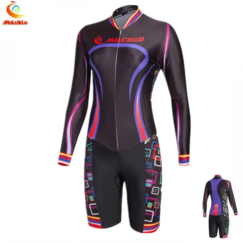 

Malciklo Triathlon Skinsuit Black Sports Suits Maillot Ropa Ciclismo Cycling Jersey Long Sleeve Bike Clothing For Women