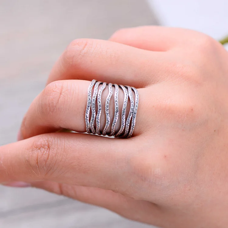 MetJakt Vintage Irregular Pattern Rings Solid 925 Sterling Silver ...