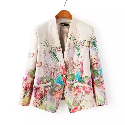 2017 New Print Blazer Women Floral Single Button Blazer